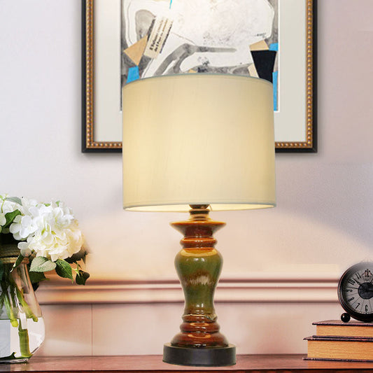 Contemporary Retro Ceramic Metal Fabric Column 1-Light Table Lamp For Bedside