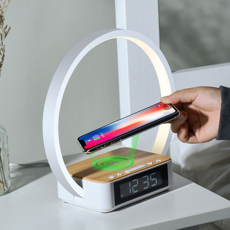 Modern Simplicity Aluminum Alloy ABS Round Clock Wireless Charging LED Table Lamp Night Light For Bedside
