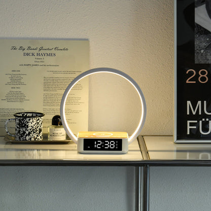 Modern Simplicity Aluminum Alloy ABS Round Clock Wireless Charging LED Table Lamp Night Light For Bedside