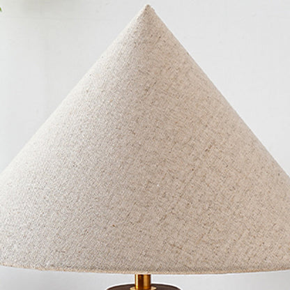 Contemporary Retro Wood Fabric Metal Conic Cylinder Floral Pattern 1-Light Table Lamp For Bedside