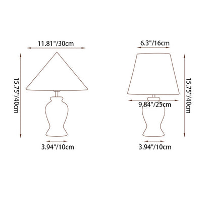Contemporary Retro Wood Fabric Metal Conic Cylinder Floral Pattern 1-Light Table Lamp For Bedside