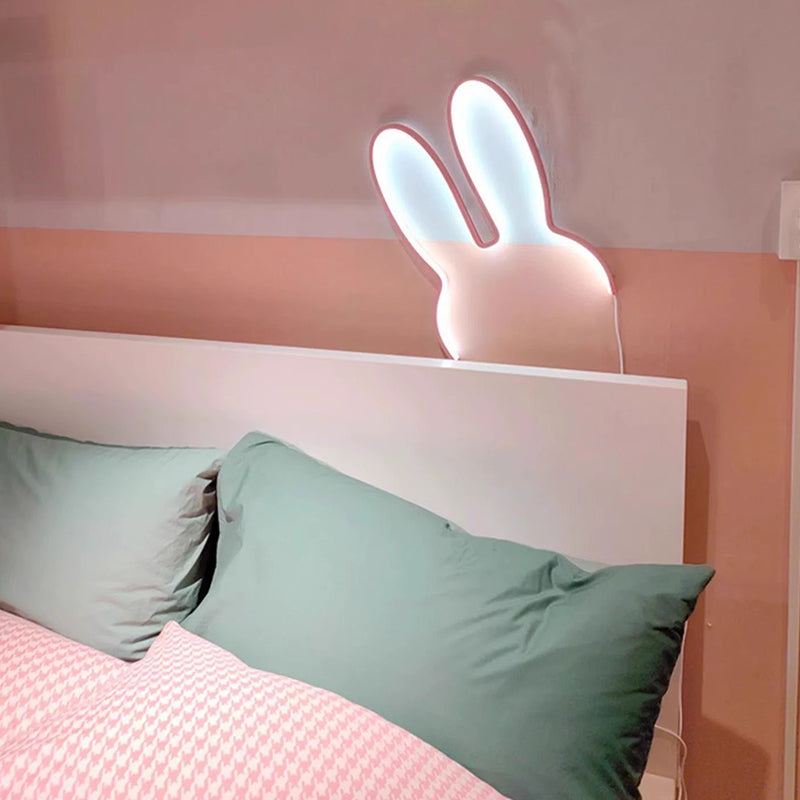 Contemporary Creative Kids Metal USB Bunny Ear Hanging LED Wall Sconce Lamp For Bedroom