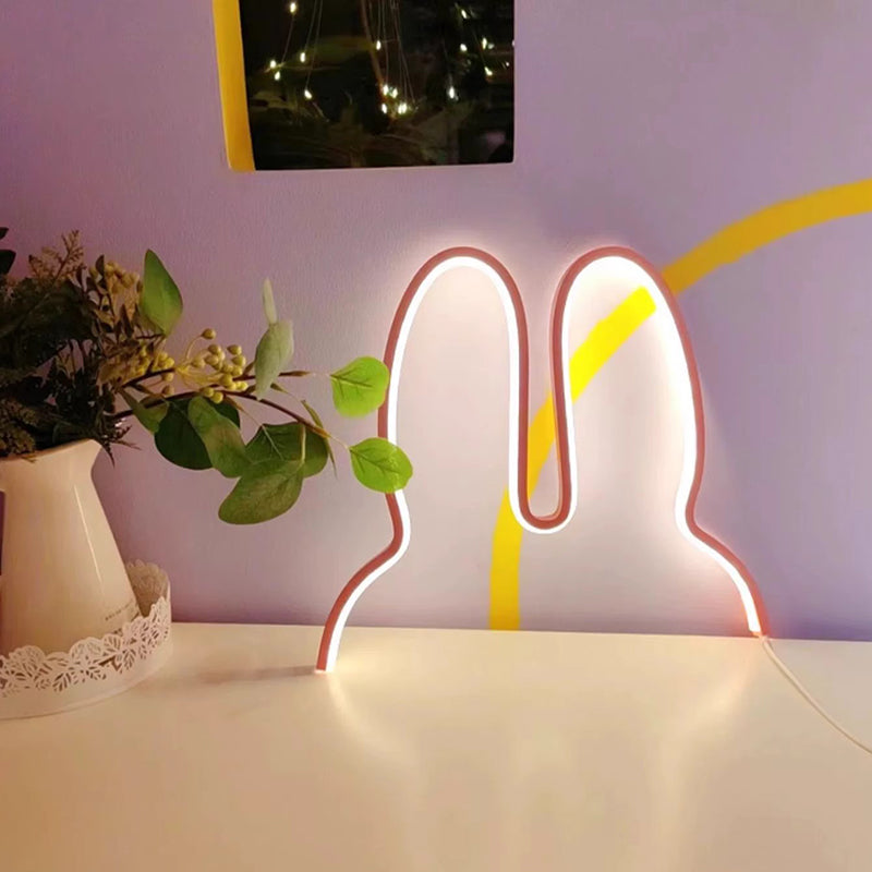 Contemporary Creative Kids Metal USB Bunny Ear Hanging LED Wall Sconce Lamp For Bedroom