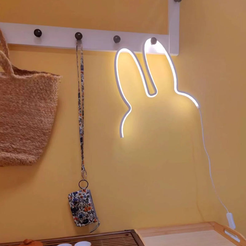 Contemporary Creative Kids Metal USB Bunny Ear Hanging LED Wall Sconce Lamp For Bedroom