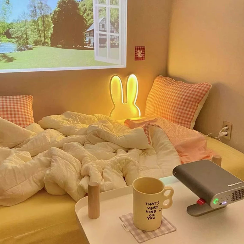 Contemporary Creative Kids Metal USB Bunny Ear Hanging LED Wall Sconce Lamp For Bedroom