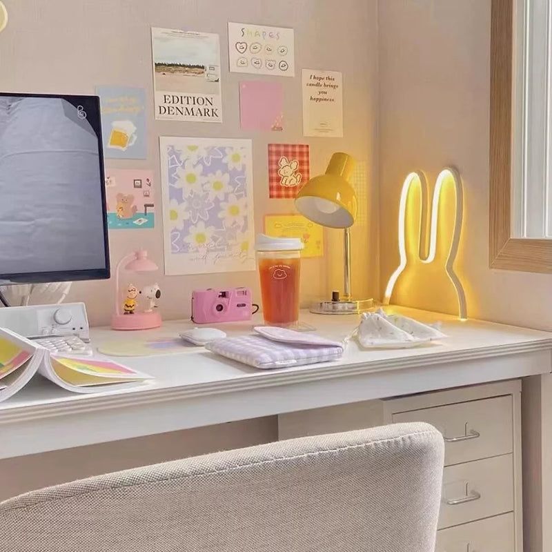 Contemporary Creative Kids Metal USB Bunny Ear Hanging LED Wall Sconce Lamp For Bedroom