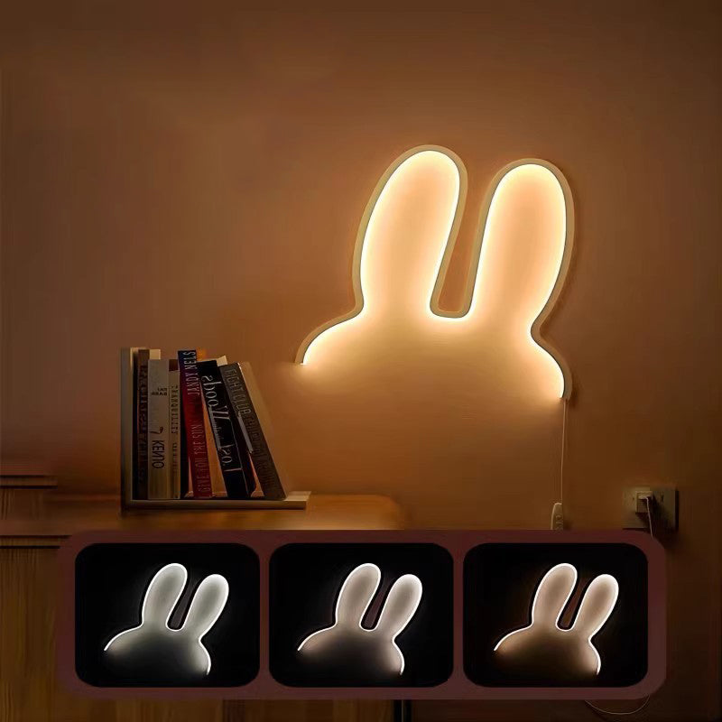 Contemporary Creative Kids Metal USB Bunny Ear Hanging LED Wall Sconce Lamp For Bedroom