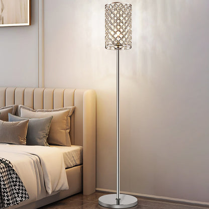 Modern Luxury Iron Crystal Cylinder 1-Light Standing Floor Lamp For Living Room
