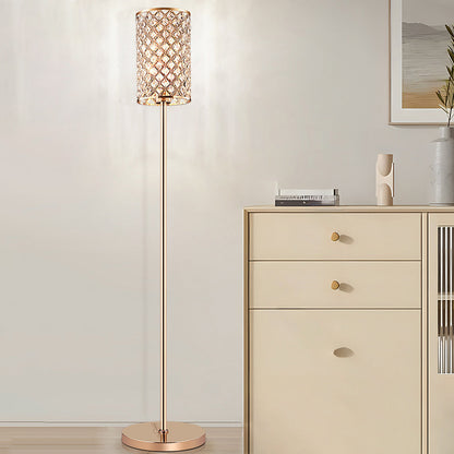 Modern Luxury Iron Crystal Cylinder 1-Light Standing Floor Lamp For Living Room