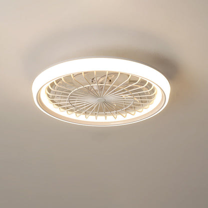 Modern Simplicity Iron Acrylic PE Round LED Semi-Flush Mount Ceiling Fan Light For Bedroom