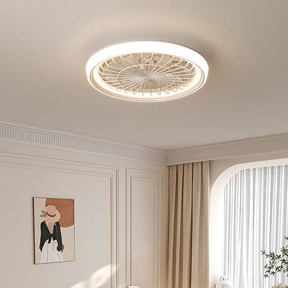 Modern Simplicity Iron Acrylic PE Round LED Semi-Flush Mount Ceiling Fan Light For Bedroom
