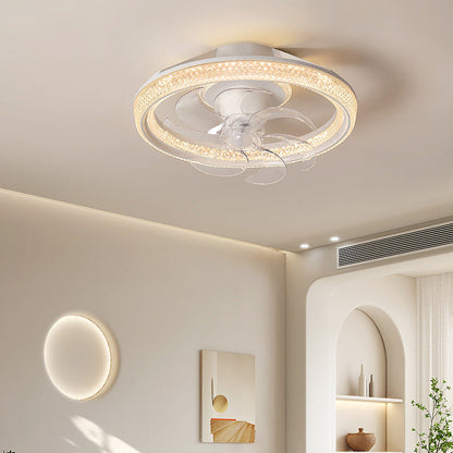 Modern Simplicity Iron Acrylic PE Round LED Semi-Flush Mount Ceiling Fan Light For Bedroom