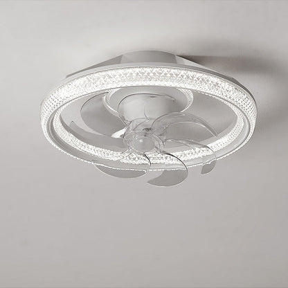 Modern Simplicity Iron Acrylic PE Round LED Semi-Flush Mount Ceiling Fan Light For Bedroom