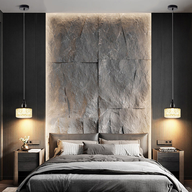 Contemporary Scandinavian Stainless Steel Resin Round Crackle LED Pendant Light For Bedside