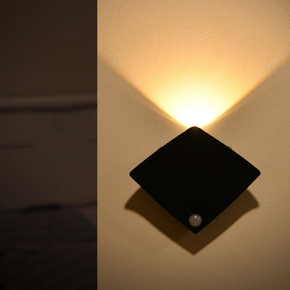 モダンでシンプルな充電式バッテリーモーションセンサーABSマグネット式菱形LED壁取り付け用燭台ランプ（廊下用） 