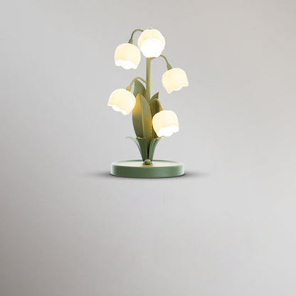 Traditional French Iron PC Glass Floral USB 5-Light Table Lamp For Bedside
