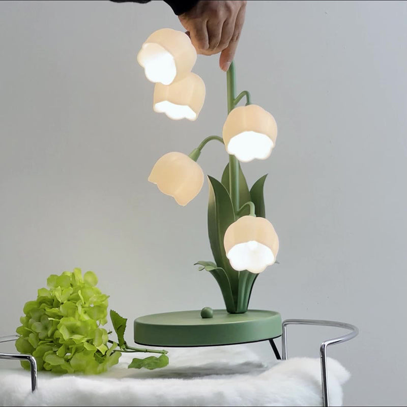 Traditional French Iron PC Glass Floral USB 5-Light Table Lamp For Bedside