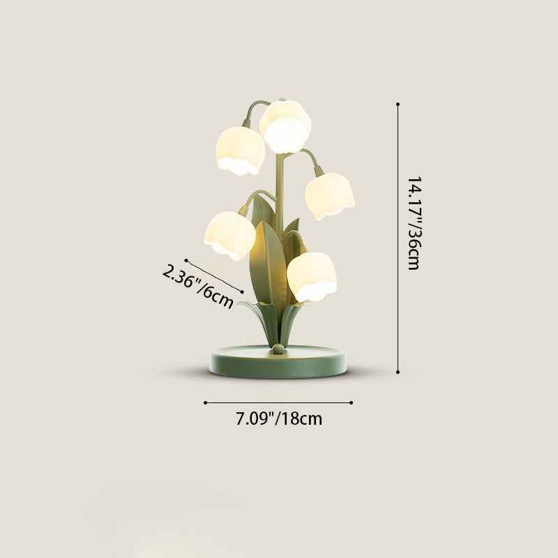 Traditional French Iron PC Glass Floral USB 5-Light Table Lamp For Bedside