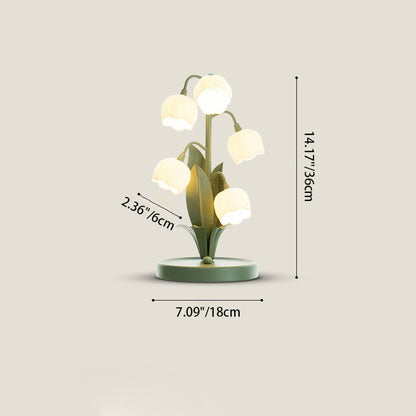 Traditional French Iron PC Glass Floral USB 5-Light Table Lamp For Bedside