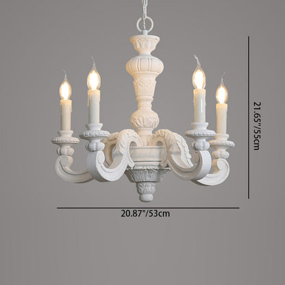 Traditional Vintage Wood Pillar Candle-Shaped 5/6/8 Light Chandeliers For Living Room