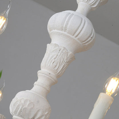 Traditional Vintage Wood Pillar Candle-Shaped 5/6/8 Light Chandeliers For Living Room
