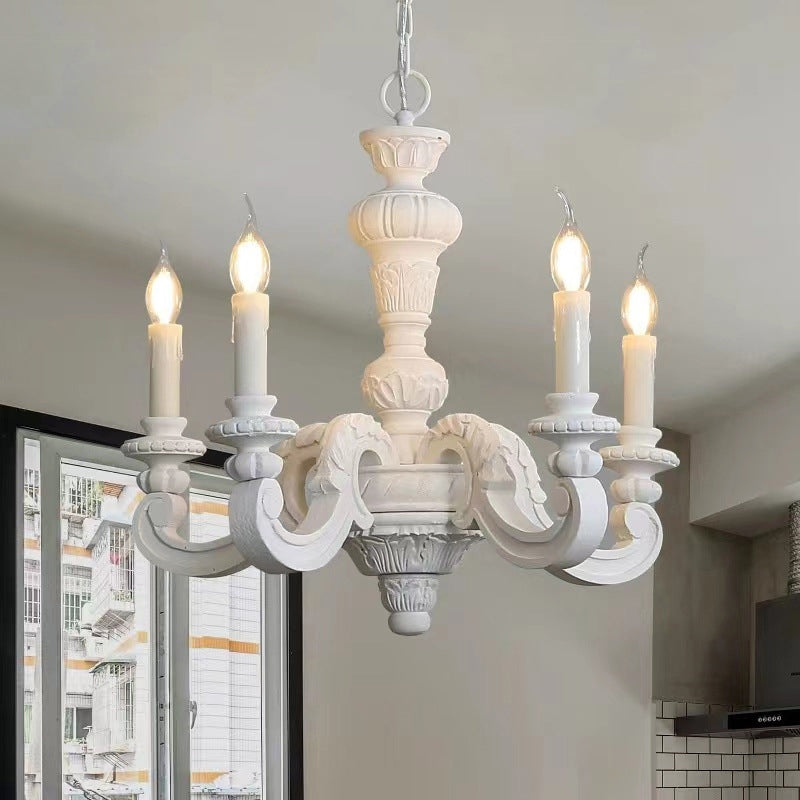 Traditional Vintage Wood Pillar Candle-Shaped 5/6/8 Light Chandeliers For Living Room