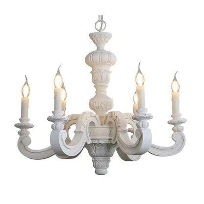 Traditional Vintage Wood Pillar Candle-Shaped 5/6/8 Light Chandeliers For Living Room