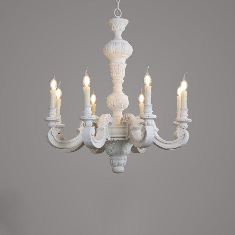 Traditional Vintage Wood Pillar Candle-Shaped 5/6/8 Light Chandeliers For Living Room