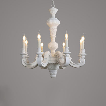 Traditional Vintage Wood Pillar Candle-Shaped 5/6/8 Light Chandeliers For Living Room