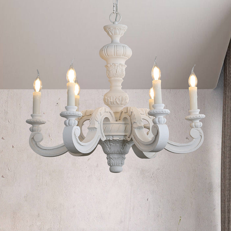 Traditional Vintage Wood Pillar Candle-Shaped 5/6/8 Light Chandeliers For Living Room