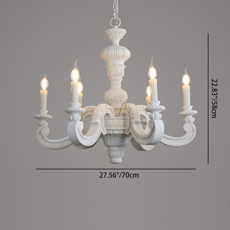 Traditional Vintage Wood Pillar Candle-Shaped 5/6/8 Light Chandeliers For Living Room