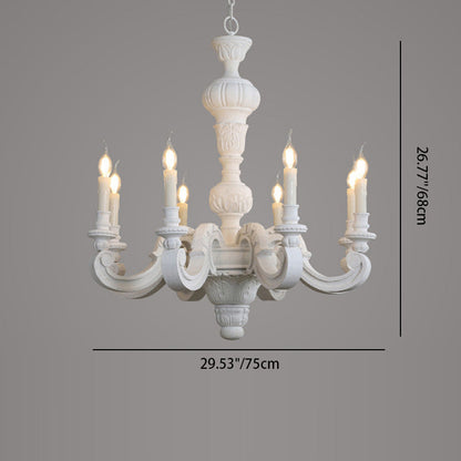 Traditional Vintage Wood Pillar Candle-Shaped 5/6/8 Light Chandeliers For Living Room