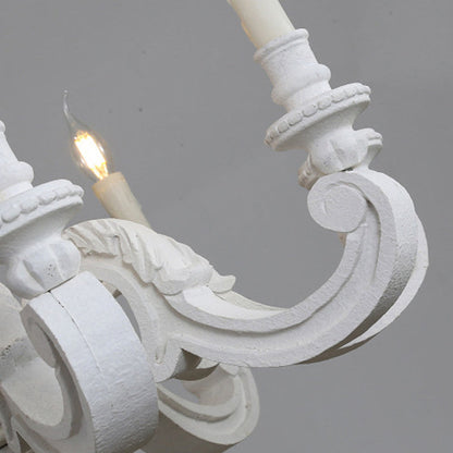 Traditional Vintage Wood Pillar Candle-Shaped 5/6/8 Light Chandeliers For Living Room