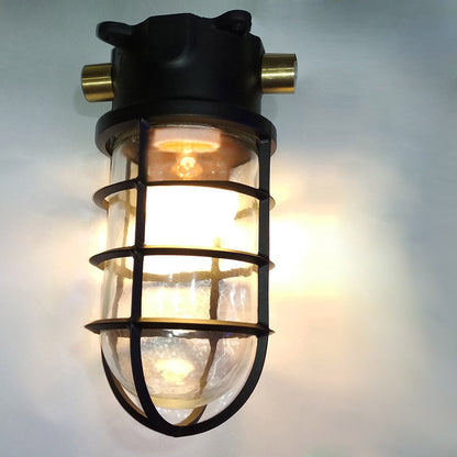 Contemporary Industrial Waterproof Aluminum Alloy Glass Cylinder Cage 1-Light Semi-Flush Mount Ceiling Light For Outdoor Patio