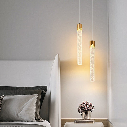 مصباح LED معلق على شكل فقاعة هوائية من الحديد الكريستالي بتصميم عصري بسيط لوضعه بجانب السرير 