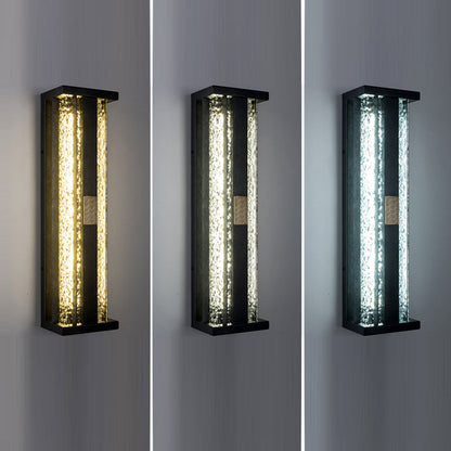 Traditional Luxury Solar Waterproof Stainless Steel Acrylic Copper Rectangular Ripple Motion Sensor LED Wall Sconce Lamp For Outdoor Patio