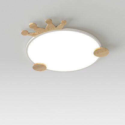 Contemporary Creative Iron Aluminum Acrylic Kids Crown Round LED Flush Mount Ceiling Light For Bedroom