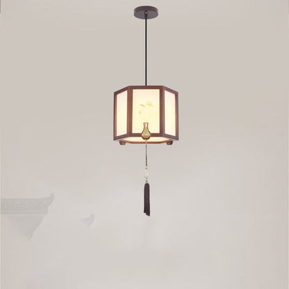 Traditional Chinese Oak Zinc Alloy Acrylic Cylinder Pattern 1/3/6 Light Pendant Light For Dining Room