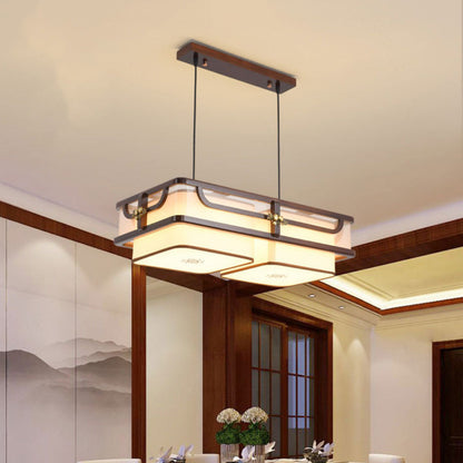 Traditional Chinese Begonia Wood Brass Acrylic Square Rectangular LED Chandeliers Island Light For Dining Room