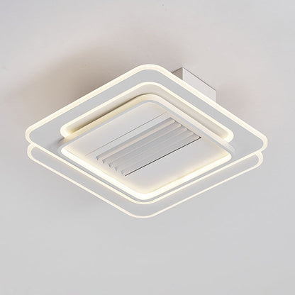 モダンでシンプルな鉄製アクリルアルミスクエアラウンドLEDセミフラッシュマウントシーリングファンライト寝室用
