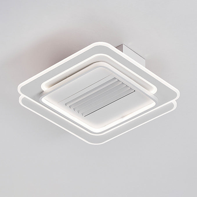 モダンでシンプルな鉄製アクリルアルミスクエアラウンドLEDセミフラッシュマウントシーリングファンライト寝室用