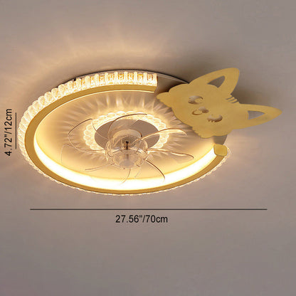 Modern Luxury Kids Round Crown Animal Acrylic ABS LED Flush Mount Ceiling Fan Light For Bedroom