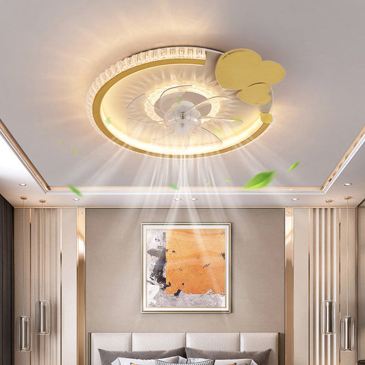 Modern Luxury Kids Round Crown Animal Acrylic ABS LED Flush Mount Ceiling Fan Light For Bedroom