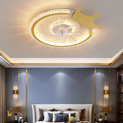 Modern Luxury Kids Round Crown Animal Acrylic ABS LED Flush Mount Ceiling Fan Light For Bedroom