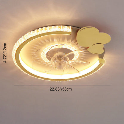 Modern Luxury Kids Round Crown Animal Acrylic ABS LED Flush Mount Ceiling Fan Light For Bedroom