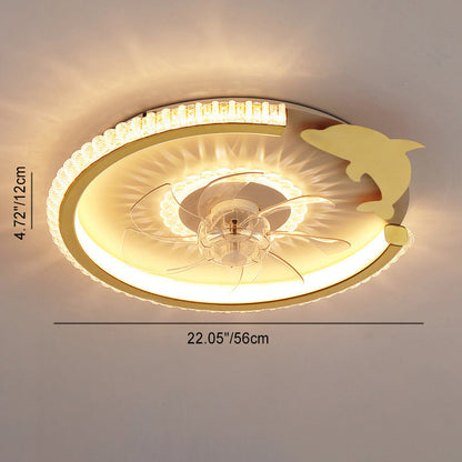 Modern Luxury Kids Round Crown Animal Acrylic ABS LED Flush Mount Ceiling Fan Light For Bedroom