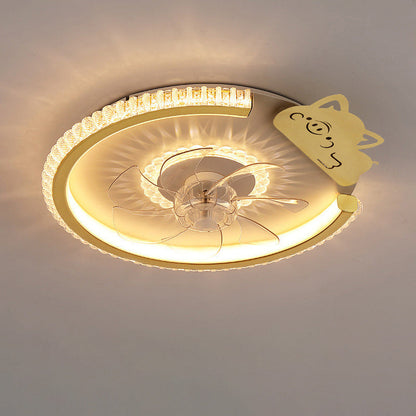 Modern Luxury Kids Round Crown Animal Acrylic ABS LED Flush Mount Ceiling Fan Light For Bedroom