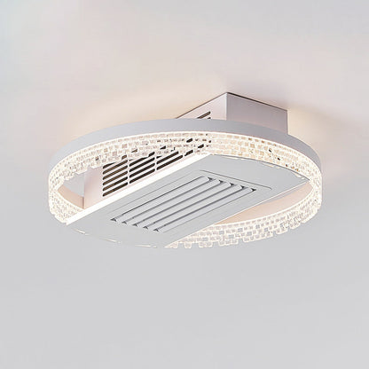モダンで高級なアルミと鉄、アクリル製の丸型LEDセミフラッシュマウント式リーフレスシーリングファンライト（寝室用） 