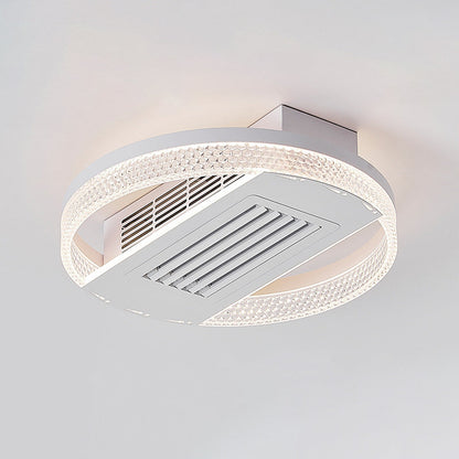 モダンで高級なアルミと鉄、アクリル製の丸型LEDセミフラッシュマウント式リーフレスシーリングファンライト（寝室用） 