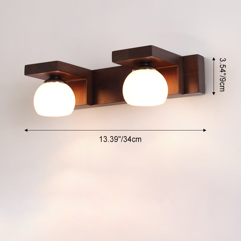 Contemporary Retro Rubber Wood Iron Glass Rectangular 2/3 Light Wall Sconce Lamp Vanity Light For Bathroom